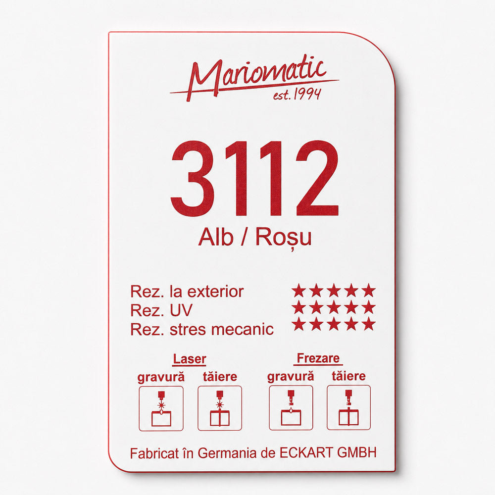Material Gravura Acril Alb / Rosu 3112 - Interior si Exterior (Laserply)