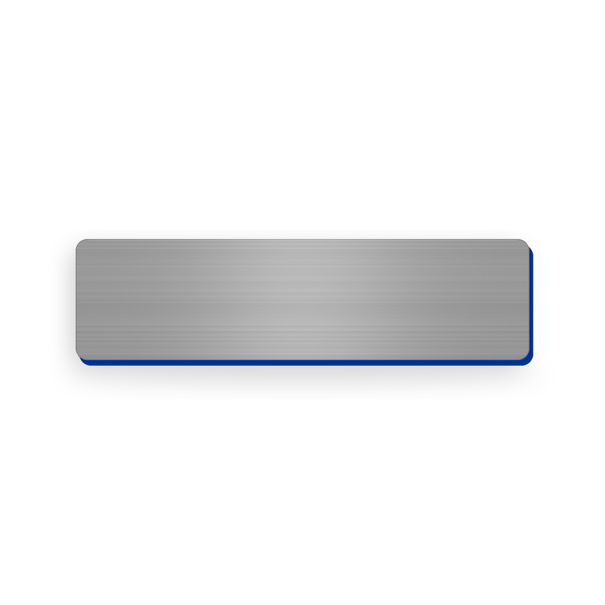 Ecuson negravat argintiu cu strat albastru, dimensiune 75x20 mm, pregatit pentru personalizare prin gravura