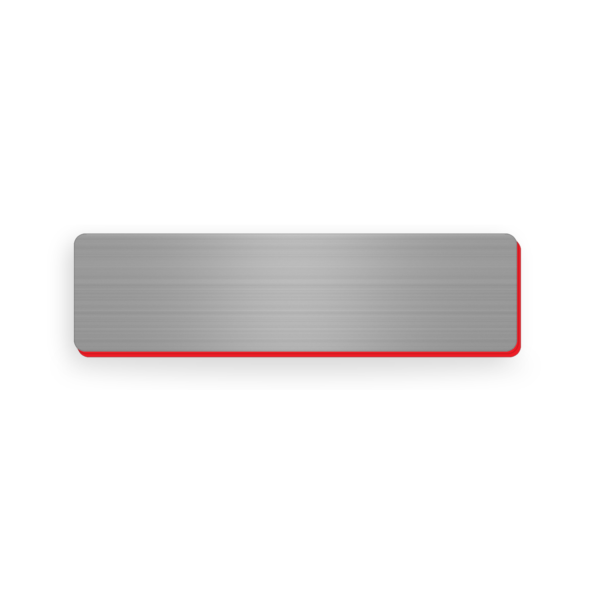 Ecuson negravat argintiu cu strat rosu, dimensiune 75x20 mm, pregatit pentru personalizare prin gravura