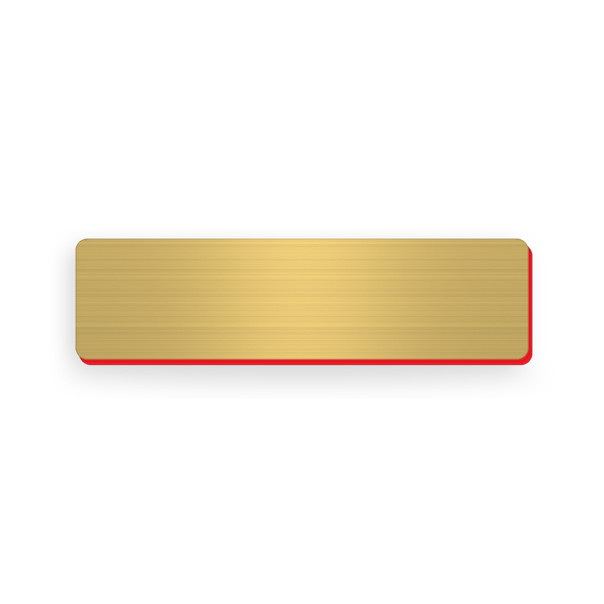 Ecuson negravat auriu cu strat rosu, dimensiune 75x20 mm, pregatit pentru personalizare prin gravura