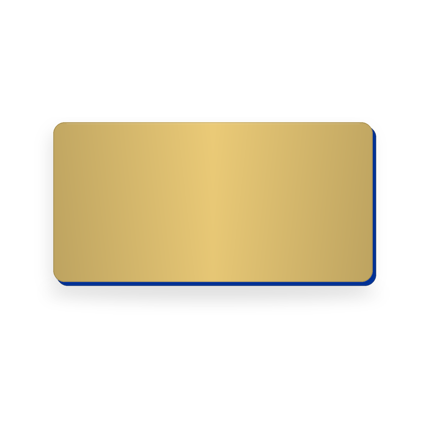 Ecuson negravat 8 × 4 cm, auriu cu strat albastru, pregătit pentru gravură laser.