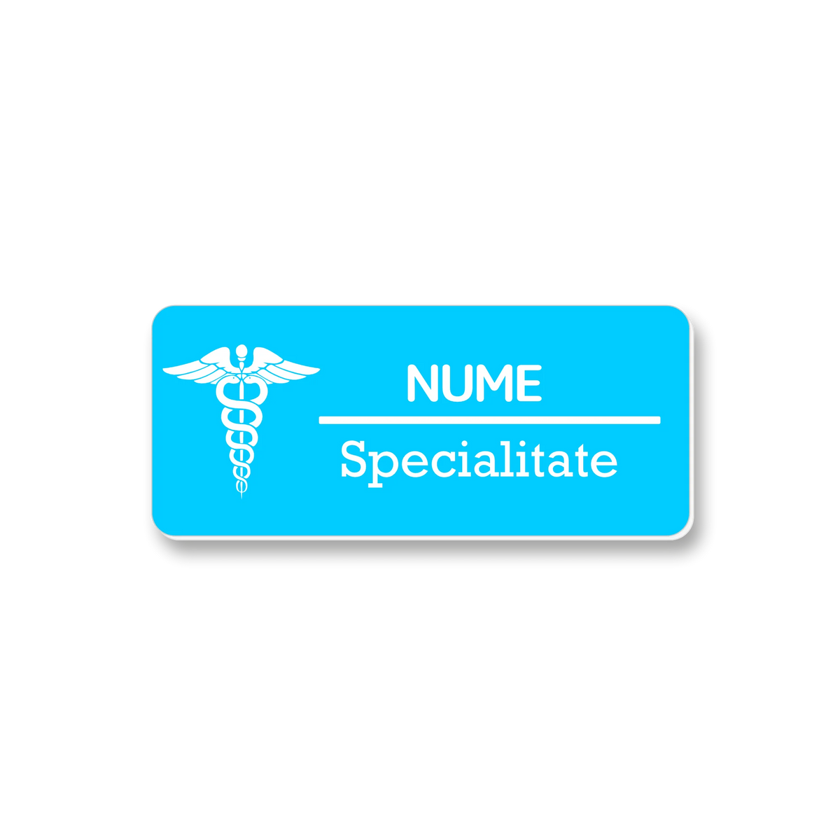 Ecuson personalizat pentru medicina, dimensiune 7x3 cm, culoare albastru cu alb