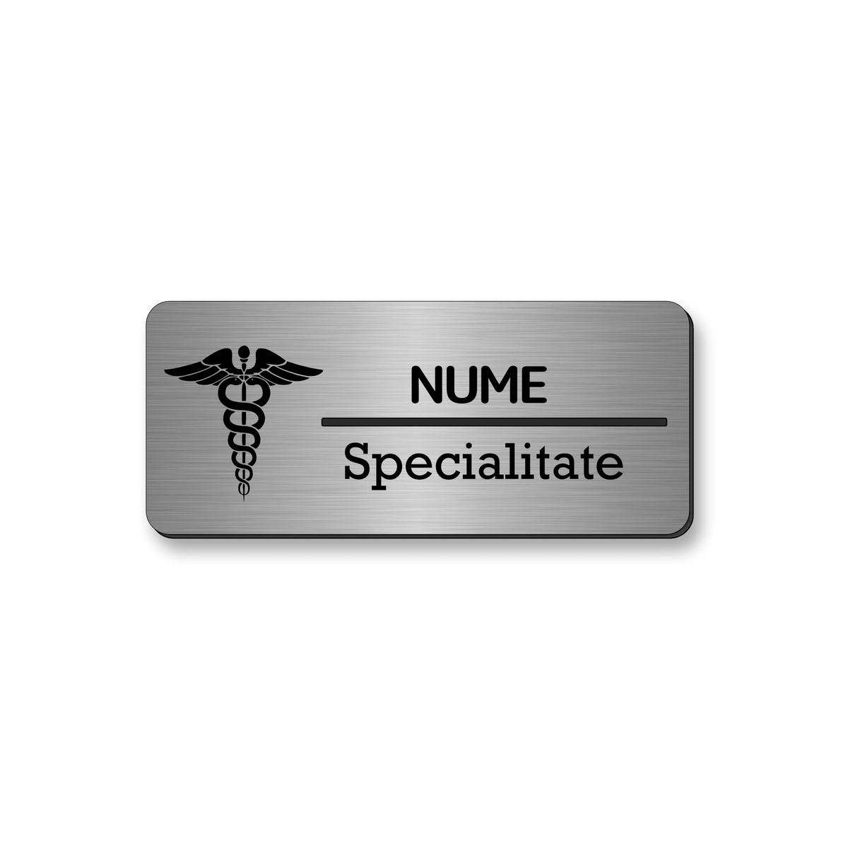 Ecuson personalizat pentru medicina, dimensiune 7x3 cm, culoare argintiu cu gravura neagra