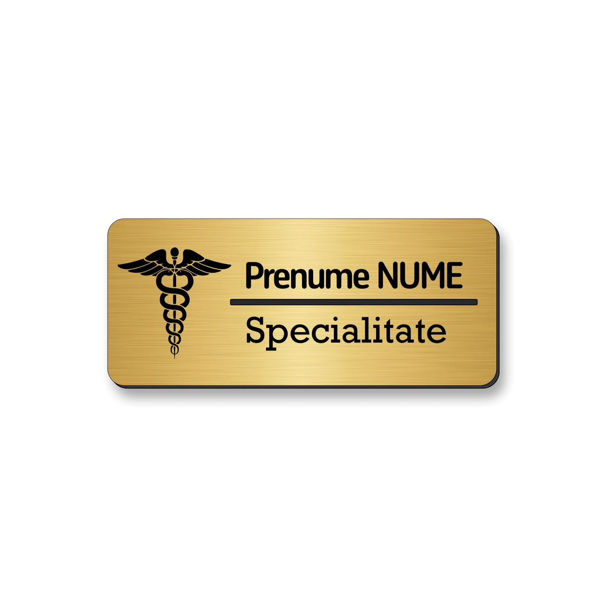 Ecuson personalizat pentru medicina, dimensiune 7x3 cm, culoare auriu cu gravura neagra