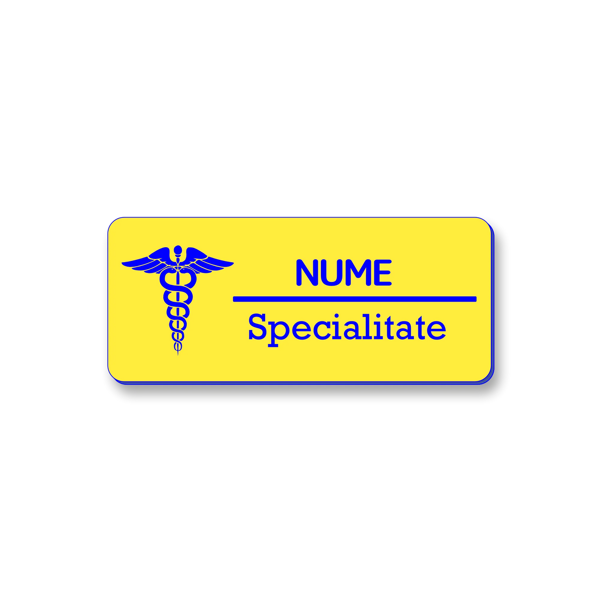 Ecuson personalizat pentru medicina, dimensiune 7x3 cm, culoare galben cu albastru