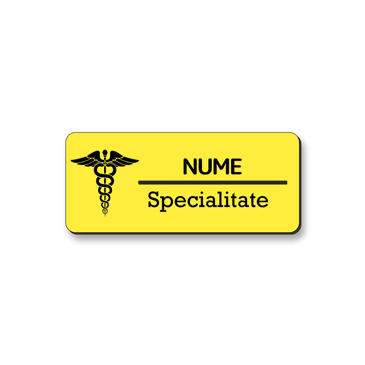 Ecuson personalizat pentru medicina, dimensiune 7x3 cm, culoare galben cu negru