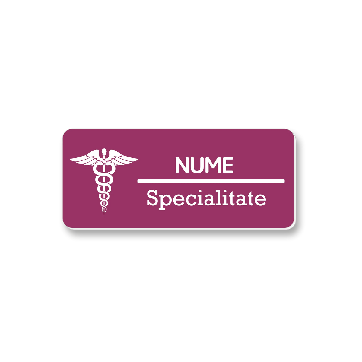 Ecuson personalizat pentru medicina, dimensiune 7x3 cm, culoare mov cu alb