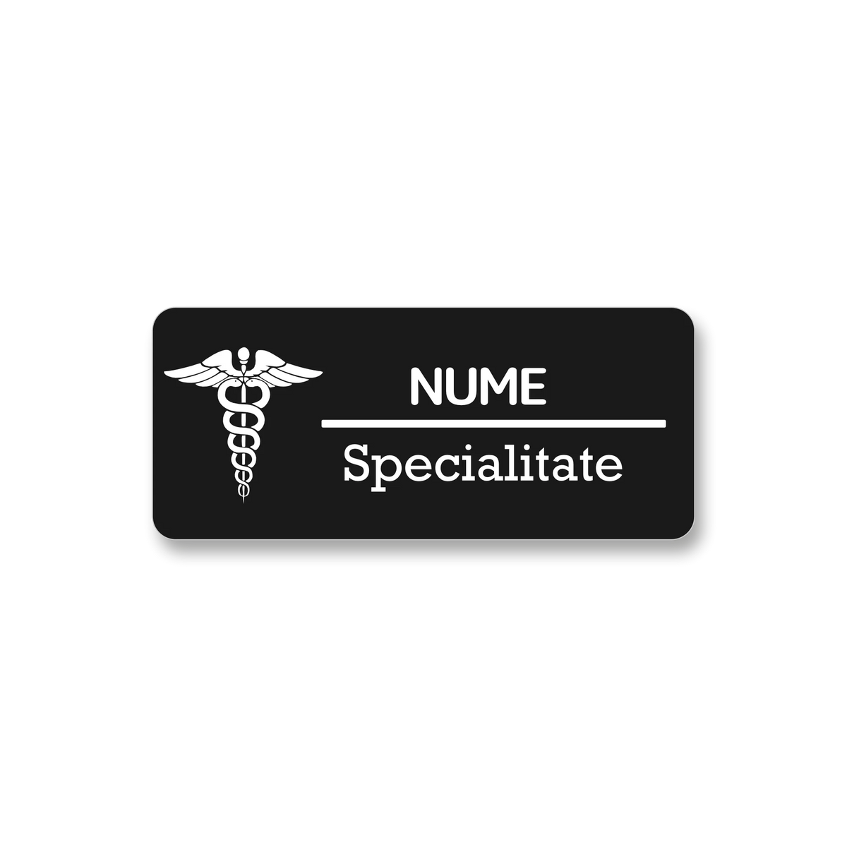 Ecuson personalizat pentru medicina, dimensiune 7x3 cm, culoare negru cu alb