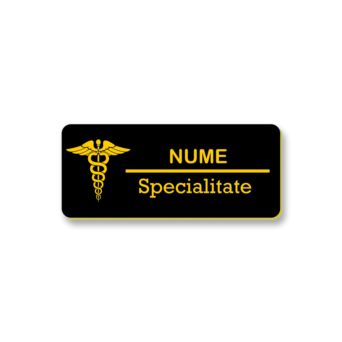 Ecuson personalizat pentru medicina, dimensiune 7x3 cm, culoare negru cu galben