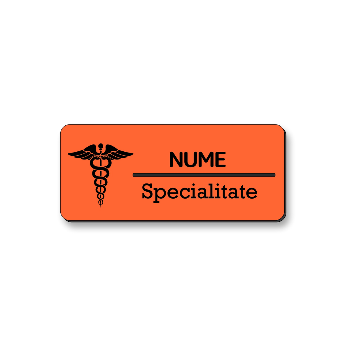 Ecuson personalizat pentru medicina, dimensiune 7x3 cm, culoare portocaliu cu negru