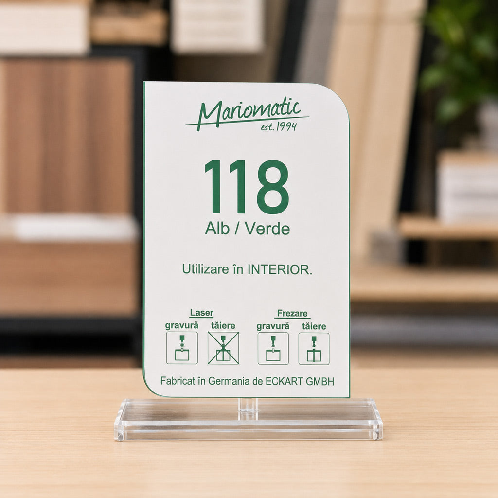 Material gravură mecanică Transply 118 alb cu contrast verde pentru interior