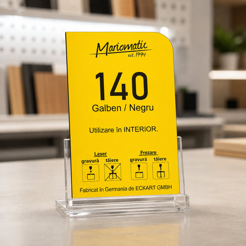 Material gravură Transply 140 galben cu contrast negru pentru semnalistică de interior