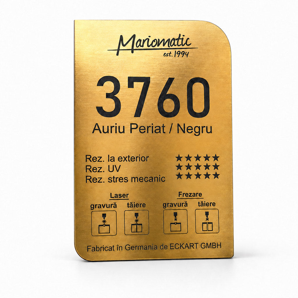 Placă acrilică Laserply HD 3760 auriu periat cu bază neagră și protecție UV