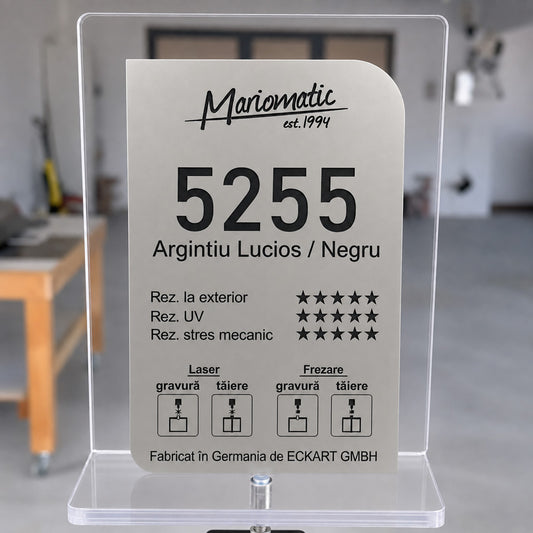Placă material gravură 5255 suprafață argintiu lucios cu bază neagră