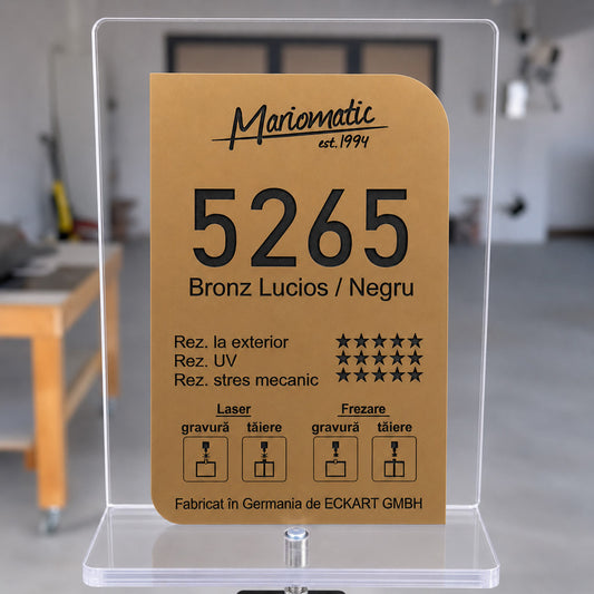 Material pentru gravură cod 5265 cu finisaj bronz lucios și bază neagră