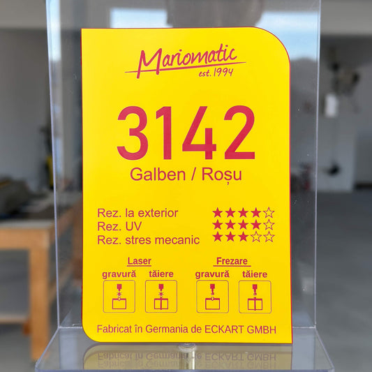 Material gravura laser dublustrat galben cu miez negru, cod 3142, pentru etichete de exterior.